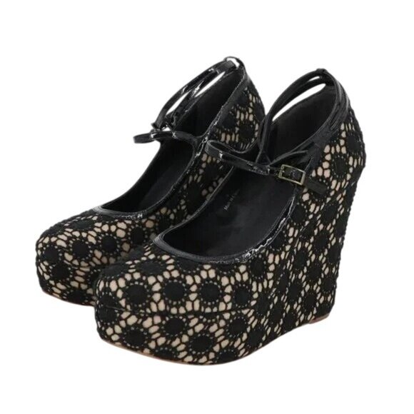 Free People Farylrobin Cambridge Crochet y2k Platform Wedge Mary Janes - Picture 2 of 6